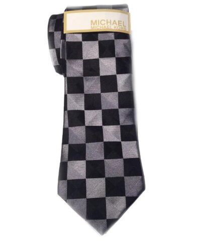 Michael Kors Regular Tie Mens Checkers Check Black Silk Neck Tie-20231898