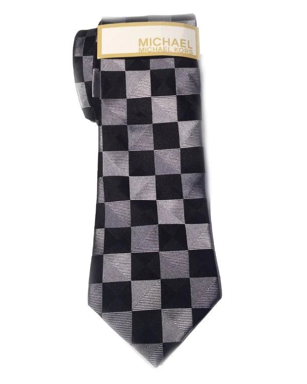 Michael Kors Regular Tie Mens Checkers Check Black Silk Neck Tie-20231897