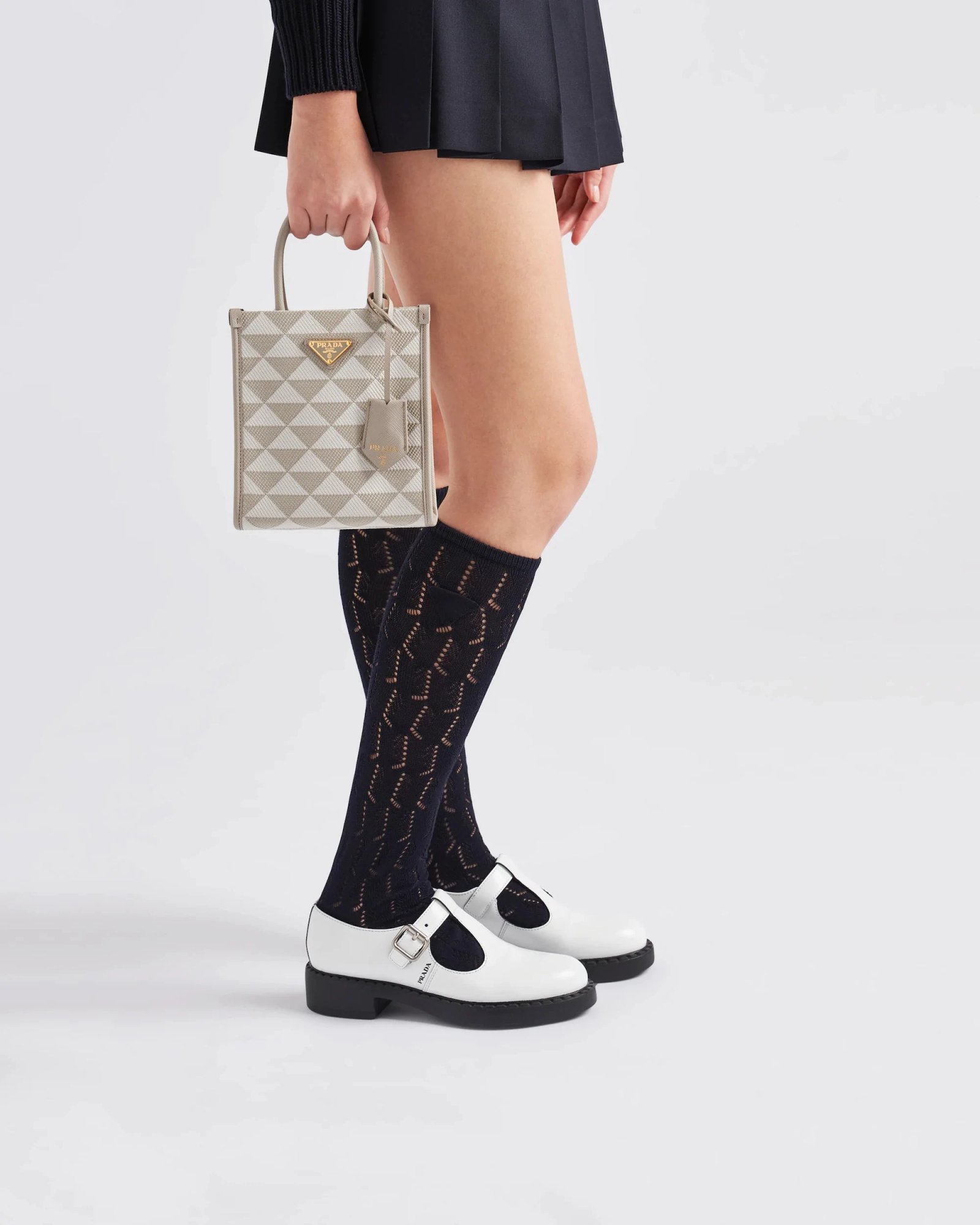 Alternative view of Prada White Brushed-Leather Mary Jane T-Strap Shoes