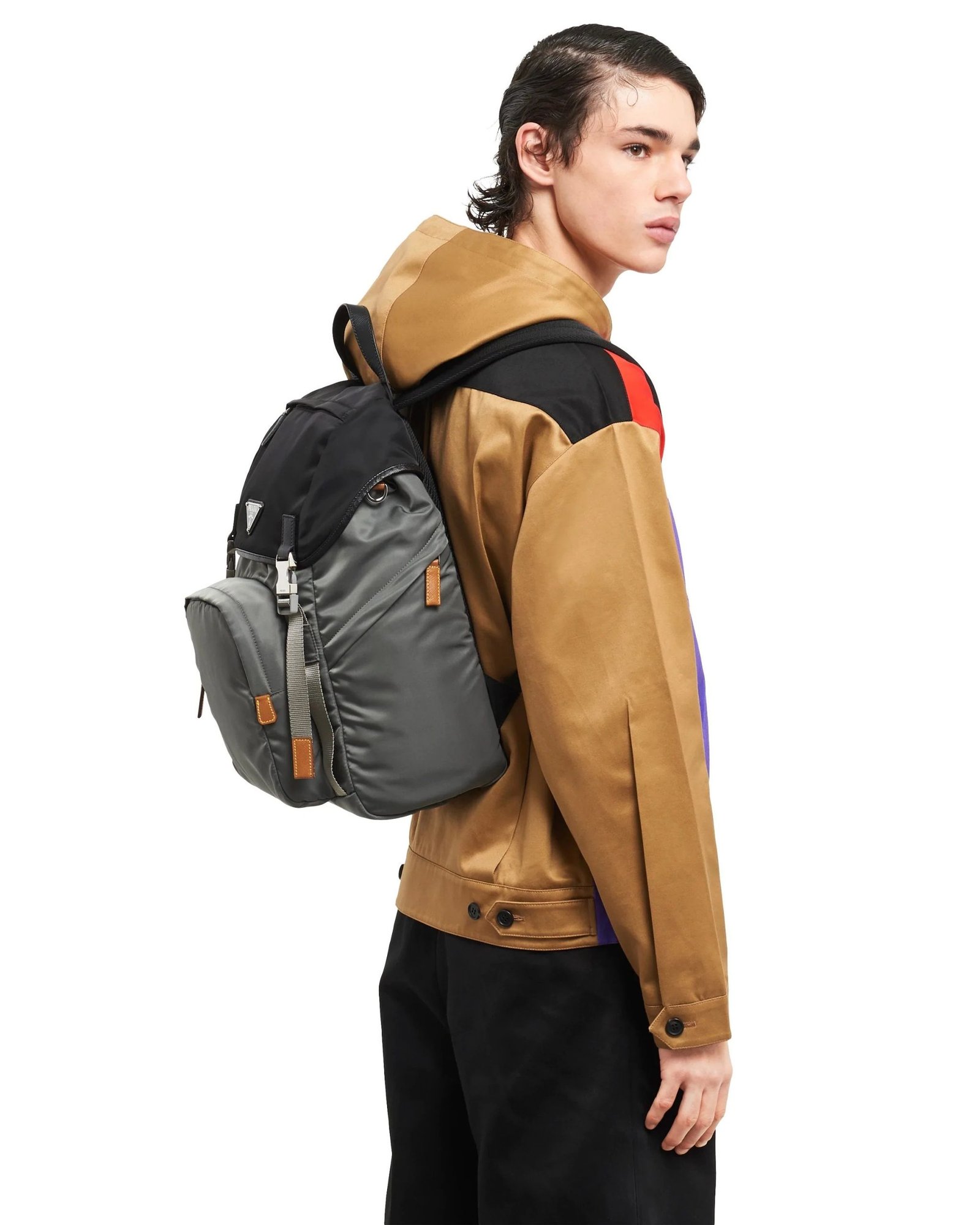 Alternative view of Prada Nylon Backpack, Marble Gray / Black