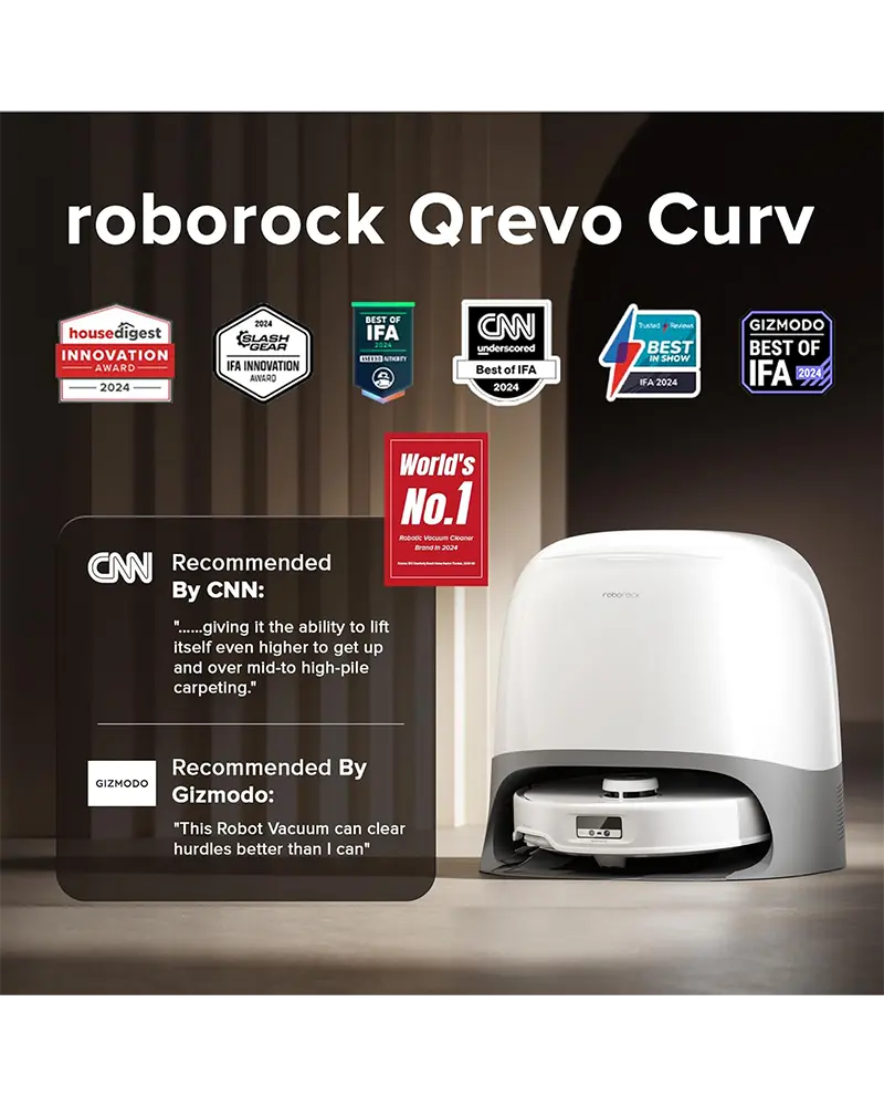 Alternative view of Roborock Qrevo Curv Robot Vacuum & Mop — 18,500Pa Suction, Zero-Tangling Design, Hot Water Mop Washing, and Self-Cleaning Dock