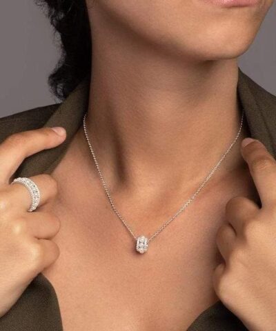 Apm Monaco Double Paved Hoop Adjustable Necklace Whit Pearls 20251135 1