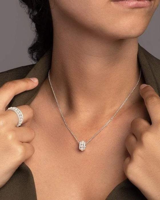 Alternative view of Apm Monaco Double Paved Hoop Adjustable Necklace Whit Pearls