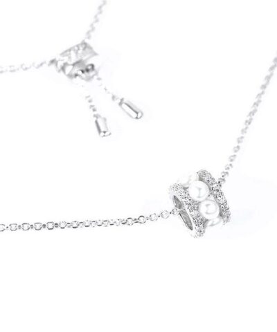 Apm Monaco Double Paved Hoop Adjustable Necklace Whit Pearls 20251135 3