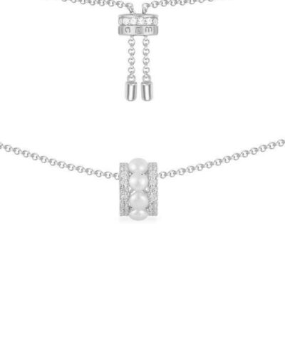 Apm Monaco Double Paved Hoop Adjustable Necklace Whit Pearls-20251135
