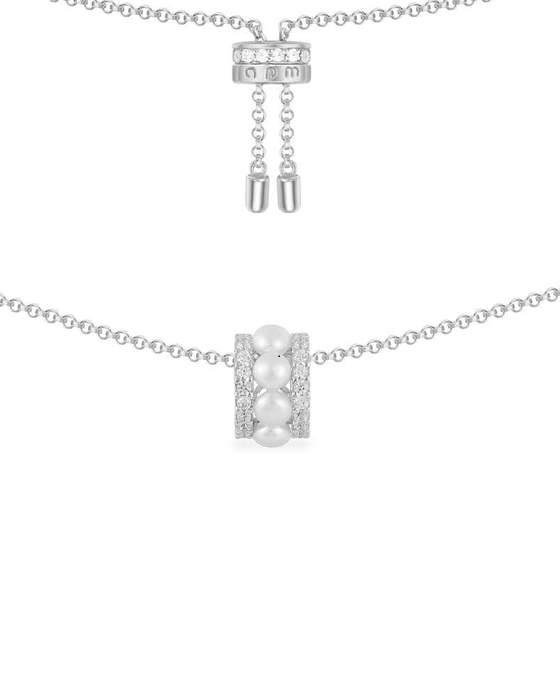 Apm Monaco Double Paved Hoop Adjustable Necklace Whit Pearls-20251135