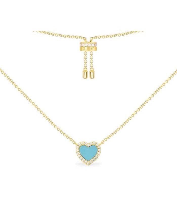 Apm Monaco Lagoon Blue Heart Pendant Adjustable Necklace-20251083