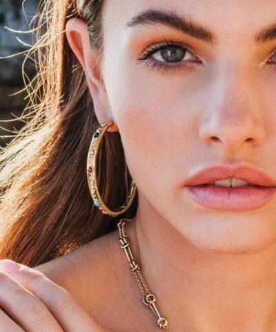 Alternative view of Apm Monaco Large Multicolor Stone Hoop Earrings