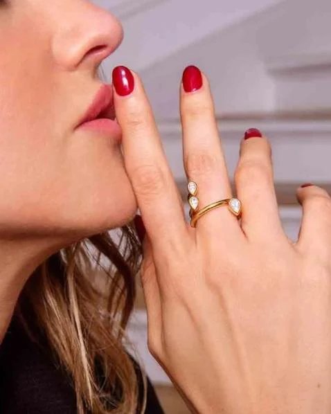 Alternative view of Apm Monaco Multi-Hoop Ring With Pear-Shaped Stones - Yellow Silver