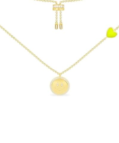 Apm Monaco Neon Yellow Heart & Happy Face Adjustable Necklace-20251546