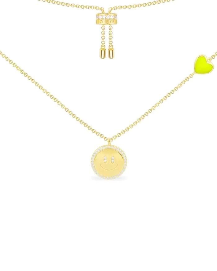 Apm Monaco Neon Yellow Heart & Happy Face Adjustable Necklace-20251546