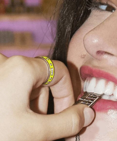 Alternative view of Apm Monaco Neon Yellow LOVE Morse Code Ring - Silver