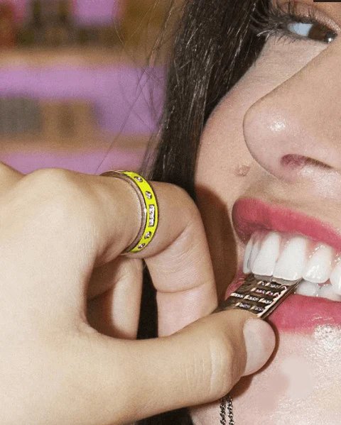 Alternative view of Apm Monaco Neon Yellow LOVE Morse Code Ring - Silver