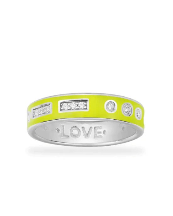 Apm Monaco Neon Yellow LOVE Morse Code Ring - Silver-20257741
