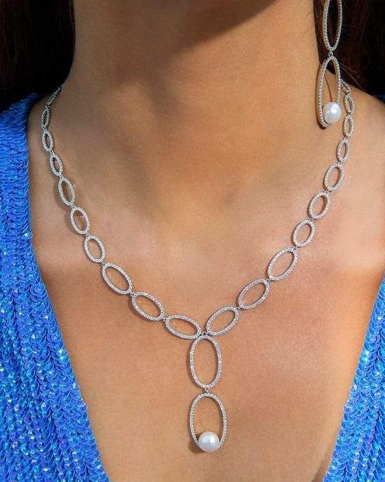 Alternative view of Apm Monaco Paved Necklace Whit Pearl Pendant