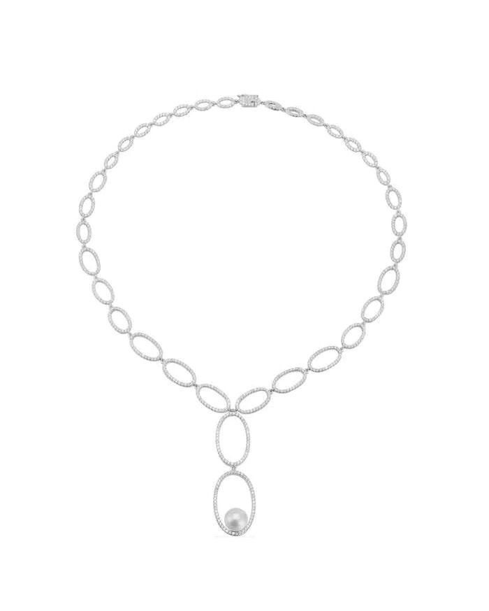 Apm Monaco Paved Necklace Whit Pearl Pendant-20251077