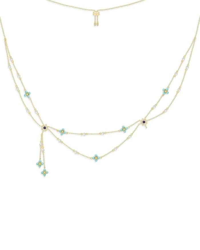 Apm Monaco Pearl & Blue Stone Double Chain Adjustable Necklace-20251106