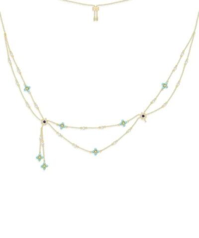 Apm Monaco Pearl & Blue Stone Double Chain Adjustable Necklace-20251107