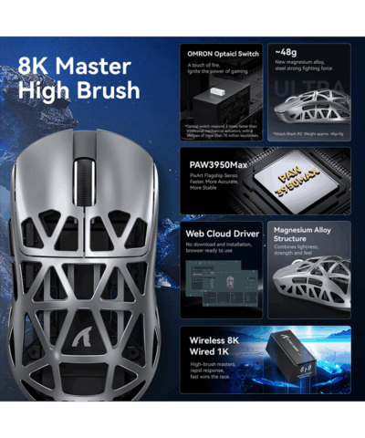 Ultra-Lightweight Attack Shark R2 Wireless Gaming Mouse - Magnesium Alloy, 42K DPI, 8K Polling - Image 5