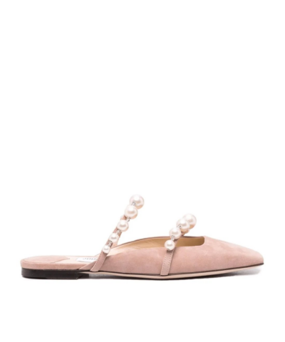 Jimmy Choo AMAYA Flats Ballet Pink Suede Flats With Pearl Embellishment-20252272