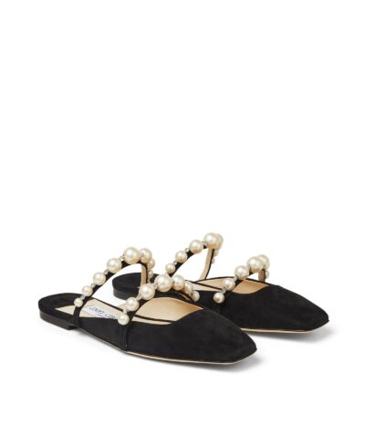 Jimmy Choo AMAYA Flats Black Suede Flats With Pearl Embellishment - Image 3
