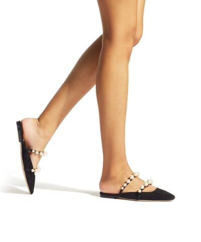 Jimmy Choo AMAYA Flats Black Suede Flats With Pearl Embellishment - Image 5