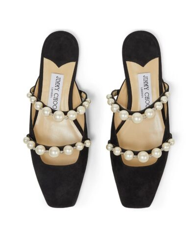 Jimmy Choo AMAYA Flats Black Suede Flats With Pearl Embellishment - Image 6