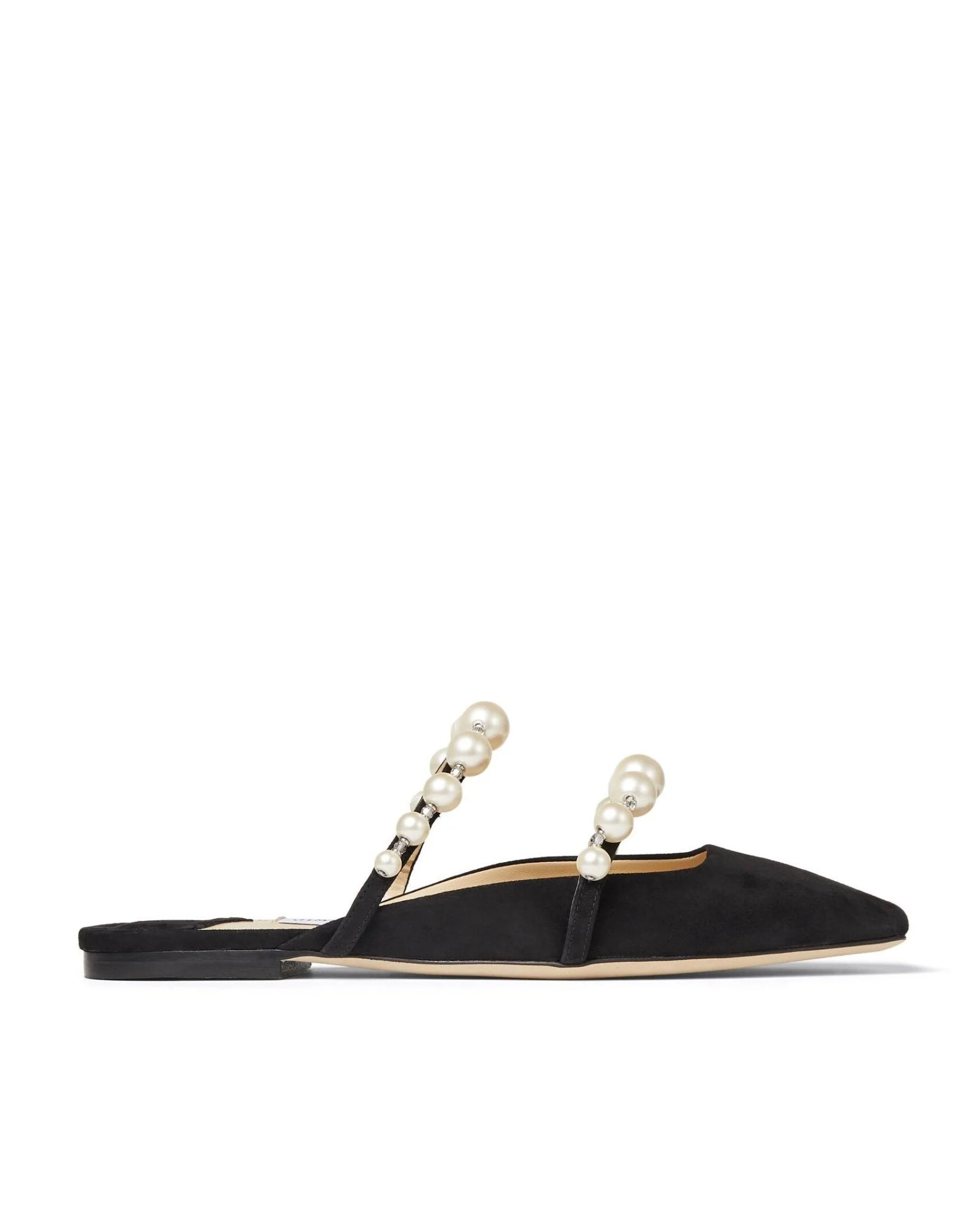 Jimmy Choo AMAYA Flats Black Suede Flats With Pearl Embellishment-20252279