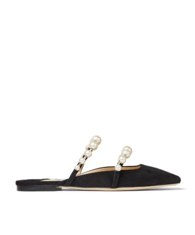 Jimmy Choo AMAYA Flats Black Suede Flats With Pearl Embellishment-20252283