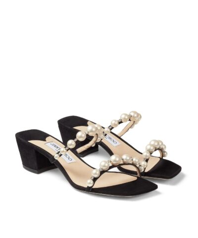 Jimmy Choo Amara 45 Metallic Pearly Stud Slide Sandals 20252291 1