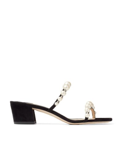 Jimmy Choo Amara 45 Metallic Pearly-Stud Slide Sandals-20252292
