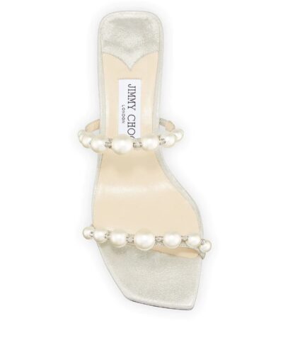 Jimmy Choo Amara 45 Metallic Pearly-Stud Slide Sandals - Image 3