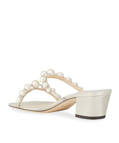 Jimmy Choo Amara 45 Metallic Pearly-Stud Slide Sandals - Image 4