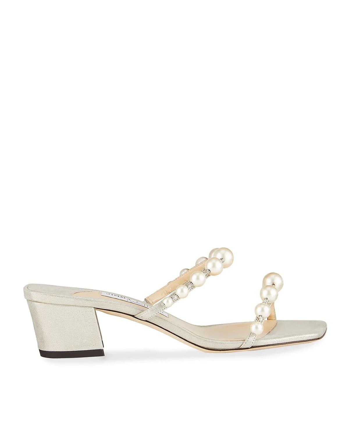 Jimmy Choo Amara 45 Metallic Pearly-Stud Slide Sandals-20252302