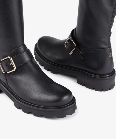Jimmy Choo Black Biker II 35 Buckled Leather Knee Boots 20319301 4