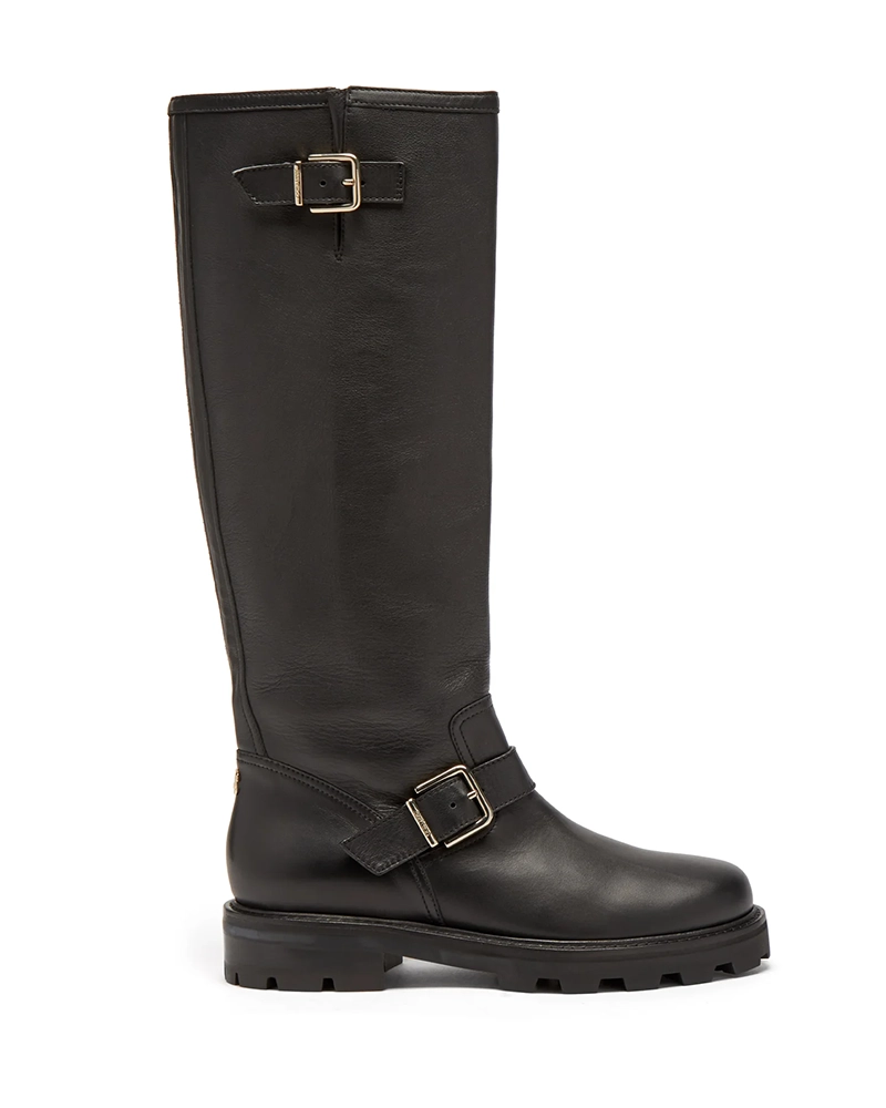 Jimmy Choo Black Biker II 35 Buckled Leather Knee Boots-20319301