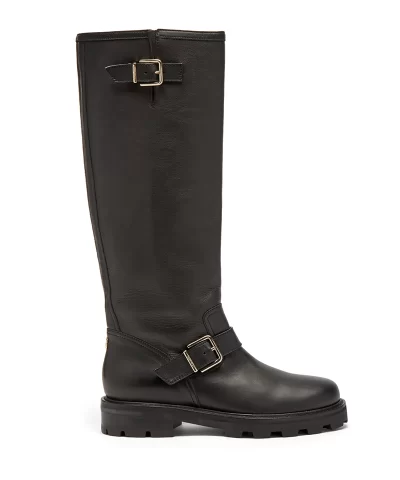 Jimmy Choo Black Biker II 35 Buckled Leather Knee Boots-20319310
