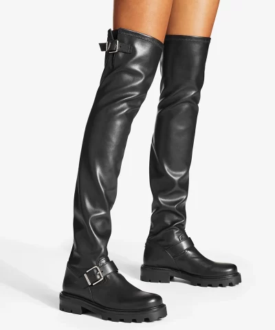 Jimmy Choo Black Stretch Bonded Fabric Biker II Over The Knee High Boots 20319286 1