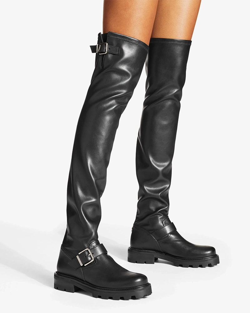 Alternative view of Jimmy Choo Black Stretch Bonded Fabric Biker II Over The Knee-High Boots