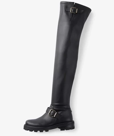 Jimmy Choo Black Stretch Bonded Fabric Biker II Over The Knee High Boots 20319286 2