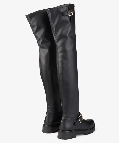 Jimmy Choo Black Stretch Bonded Fabric Biker II Over The Knee High Boots 20319286 3