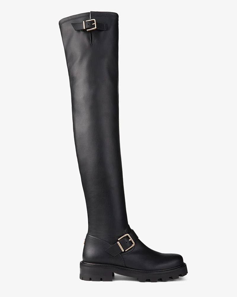 Jimmy Choo Black Stretch Bonded Fabric Biker II Over The Knee-High Boots-20319286