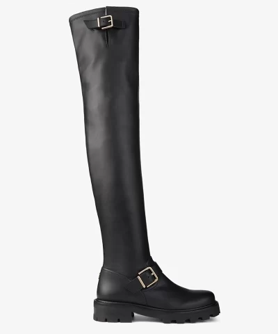 Jimmy Choo Black Stretch Bonded Fabric Biker II Over The Knee-High Boots-20319297