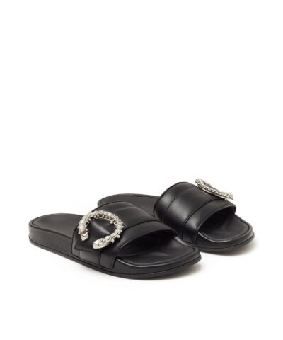 Jimmy Choo Fallon Black Nappa Leather Slides With Crystal Buckle 20251154 2