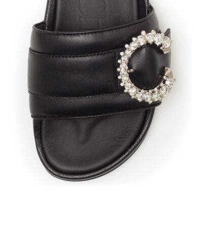 Jimmy Choo Fallon Black Nappa Leather Slides With Crystal Buckle 20251154 3