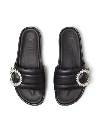 Jimmy Choo Fallon Black Nappa Leather Slides With Crystal Buckle 20251154 4