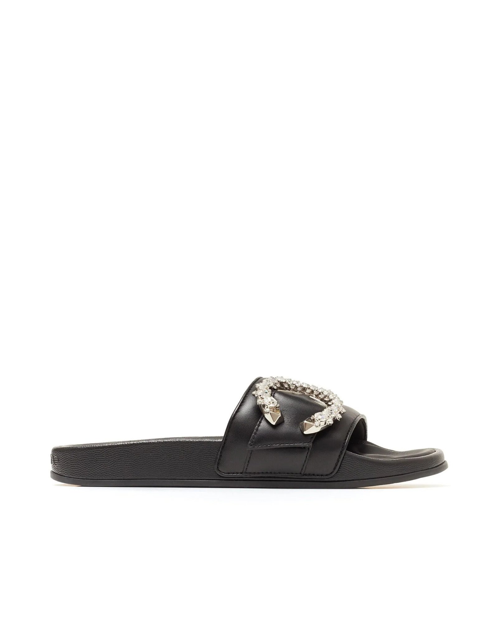 Jimmy Choo Fallon Black Nappa Leather Slides With Crystal Buckle-20251154