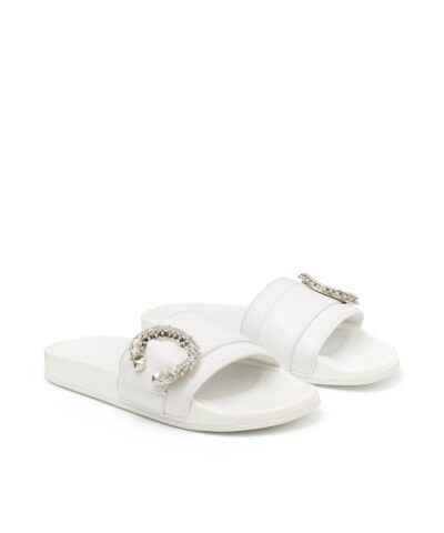 Jimmy Choo Fallon White Nappa Leather Slides With Crystal Buckle 20251142 2