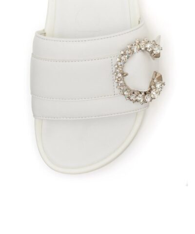 Jimmy Choo Fallon White Nappa Leather Slides With Crystal Buckle 20251142 3