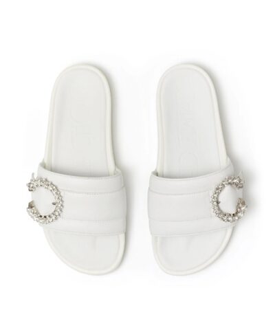 Jimmy Choo Fallon White Nappa Leather Slides With Crystal Buckle 20251142 4